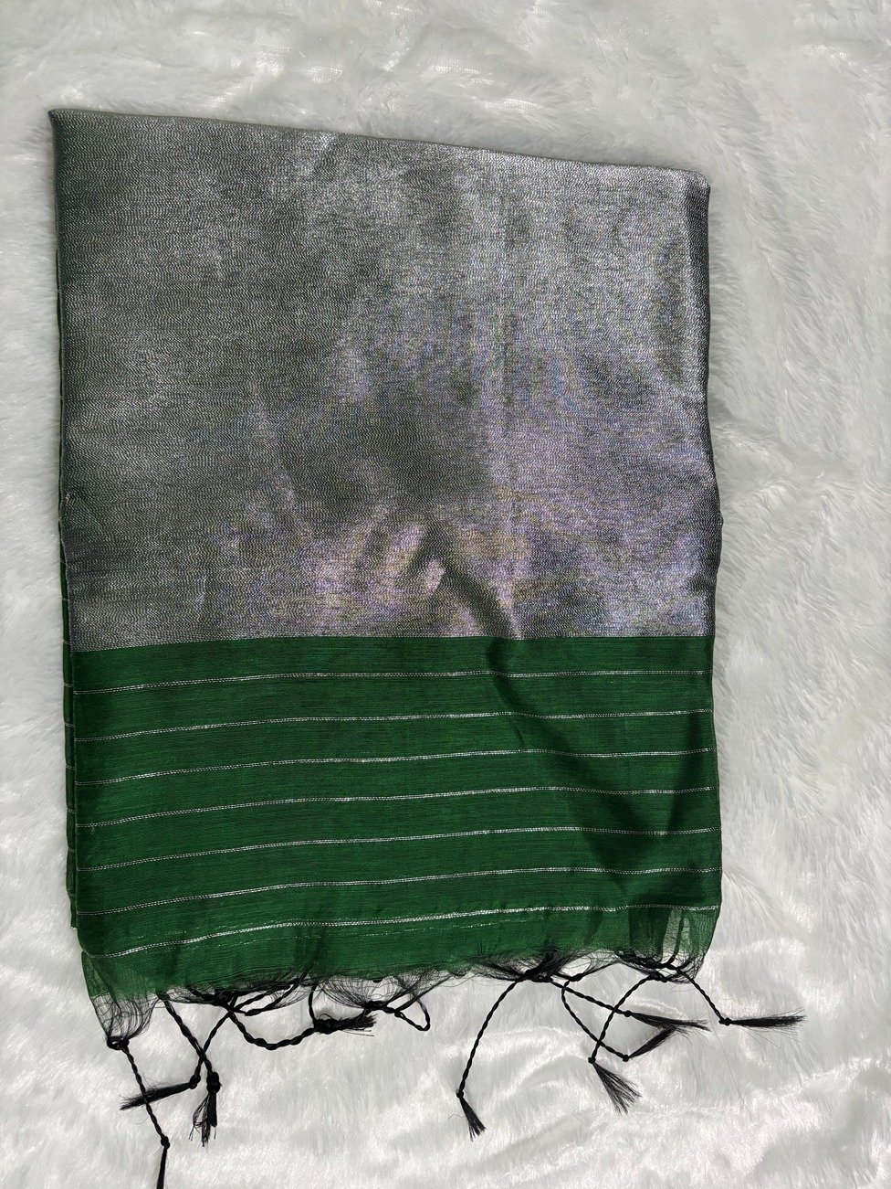 Green Silver Zari Linen Silk Saree
